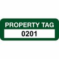 Lustre-Cal Property ID Label PROPERTY TAG Polyester Green 2in x 0.75in  Serialized 0201-0300, 100PK 253744Pe1G0201